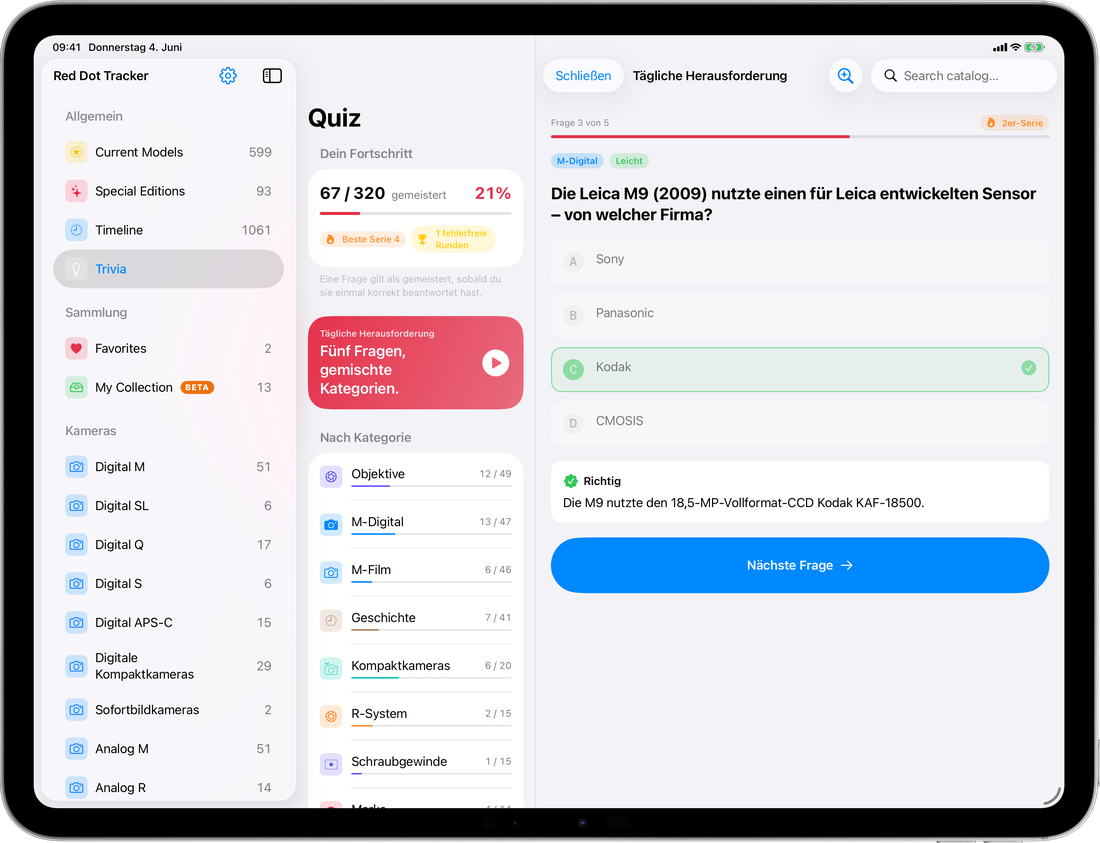 Tagesherausforderung auf dem iPad mit aufgedeckter Antwort