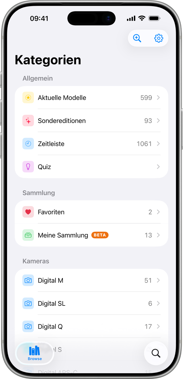 Red Dot Tracker auf dem iPhone mit der Kategorieübersicht